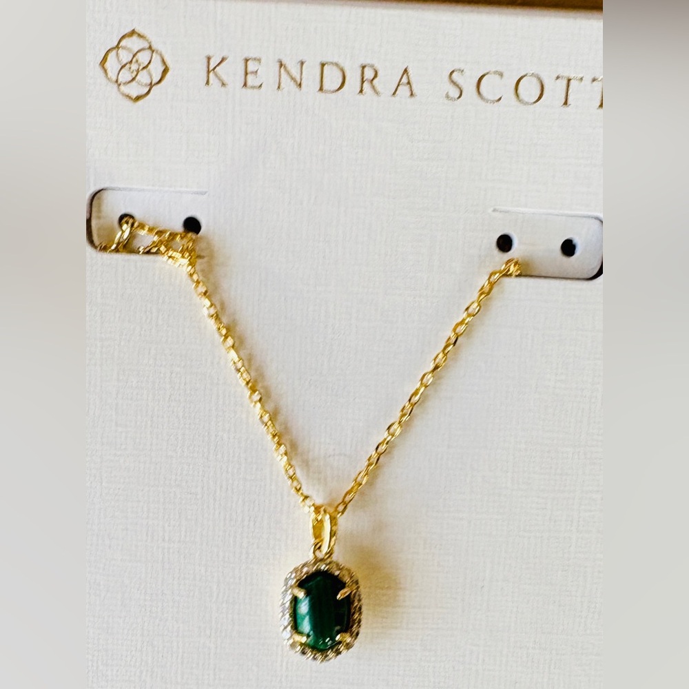 Kendra Scott Gold Necklace with Deep Green Pendant